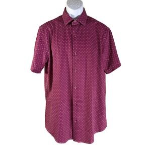 Tom Baine Button Down Shirt Mens XL Burgundy Micro‎ Dot Performance Slim Fit